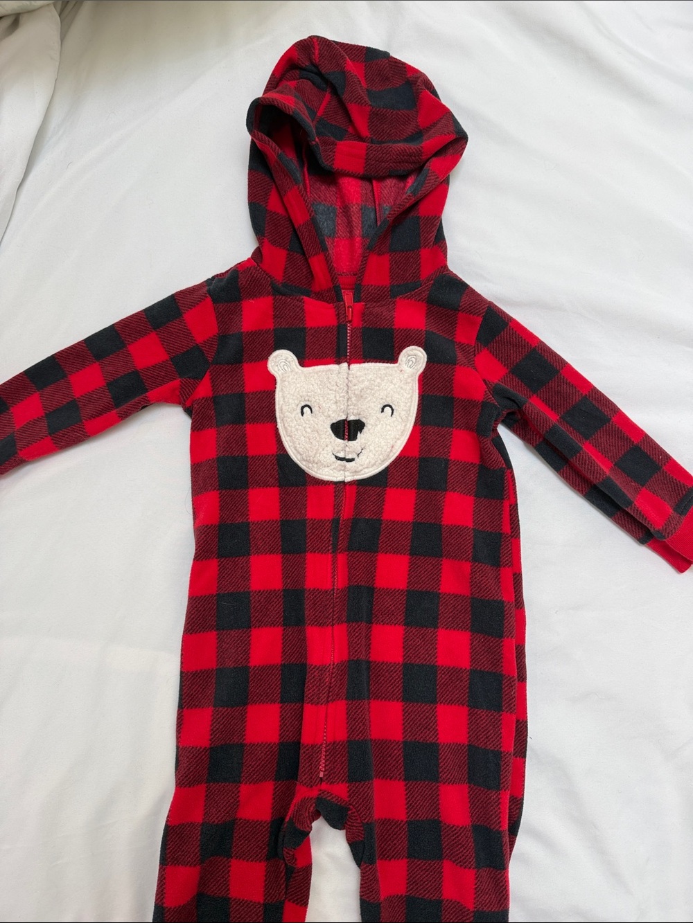 Fleece buffalo plaid onesie for 18m